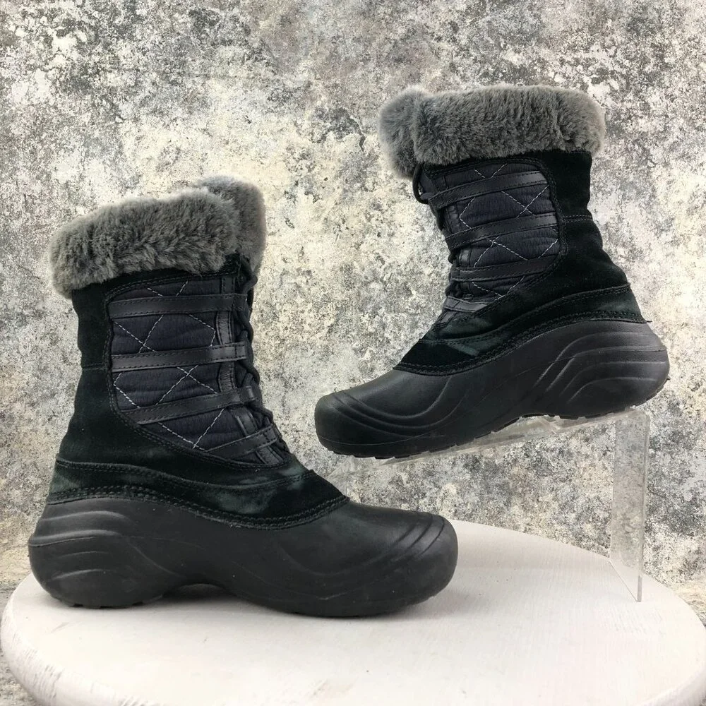 Columbia Women's Size 7.5 Sierra Summette Black Leather Faux Fur Winter Boots